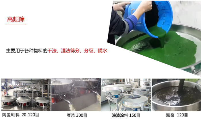 用于各種物料的干法，濕法，分級，脫水等功能