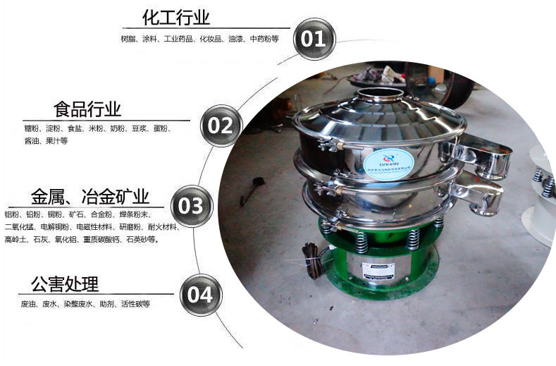 面粉振動(dòng)篩粉機(jī)適用于化工,食品,金屬、冶金,公害處理等行業(yè)
