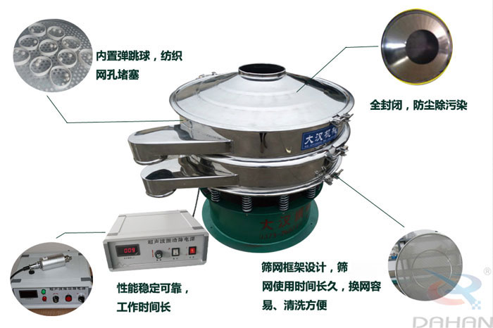 　三氯蔗糖粉超聲波振動篩特點(diǎn)：內(nèi)置彈跳球，紡織網(wǎng)孔堵塞，全封閉，防塵除污染，性能穩(wěn)定可靠工作時(shí)間長，篩網(wǎng)框架設(shè)計(jì)，篩網(wǎng)使用時(shí)間長久，換網(wǎng)容易，清洗方便。