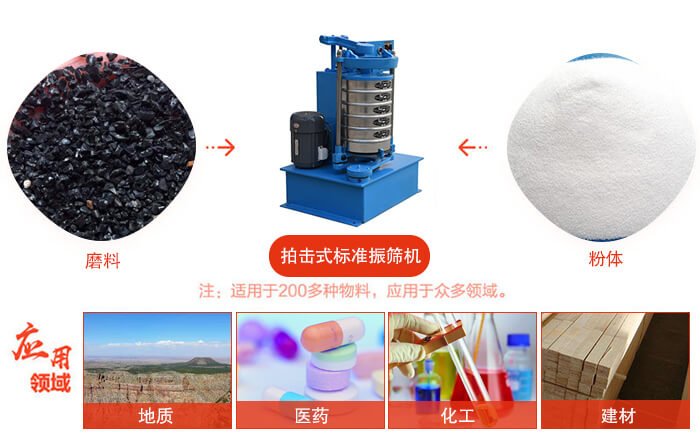 拍擊篩適用于多種物料顆粒狀，粉狀，不規則物料的篩分。